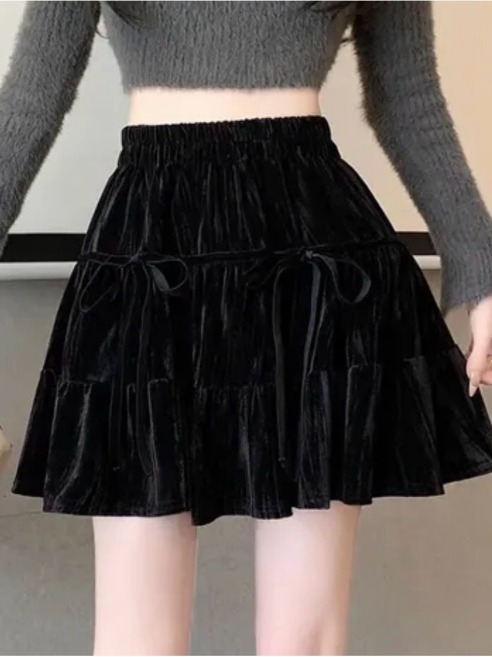 Sandro Black Velvet Tiered Ruffle Mini Skirt